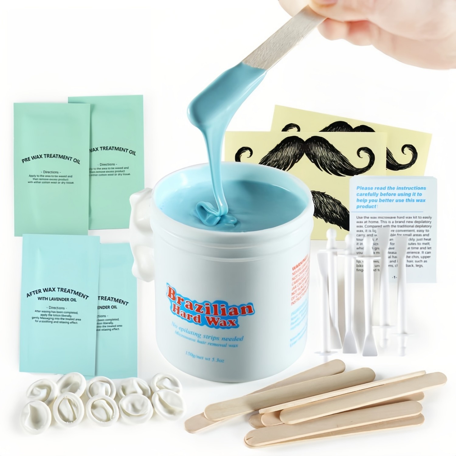 5.2 Oz Microwave Hair Removal Hard Wax for Body Face Brazilian & Bikini Wax Kit