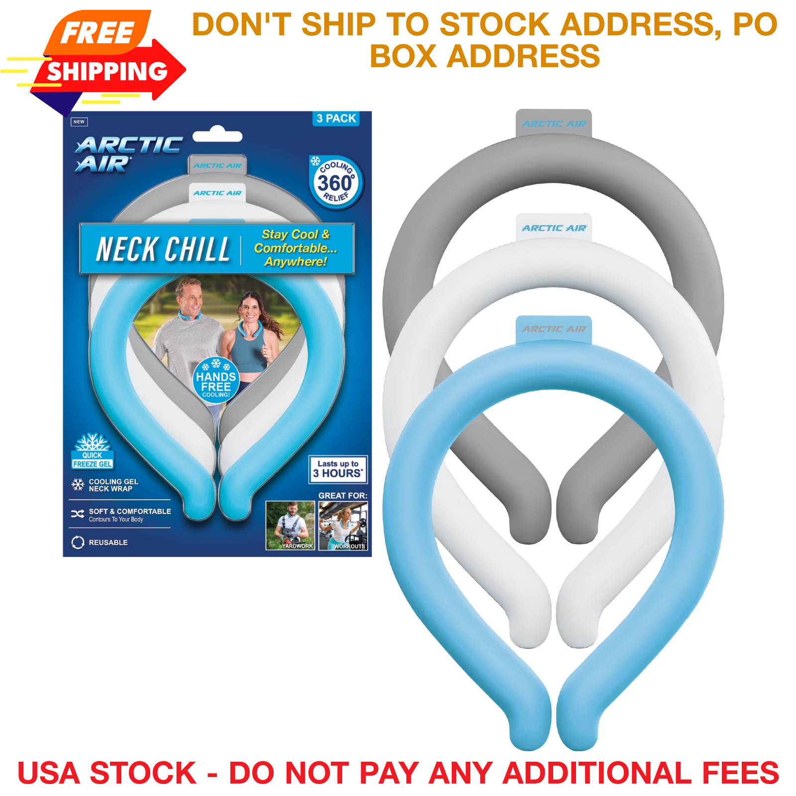 Wearable Cooling Neck Wrap Gel Ice Tube Hands Free Cooler Body Relief 3 Pack