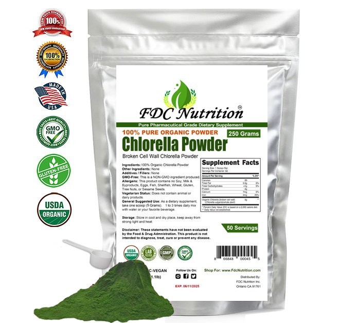 FDC Organic Chlorella Powder, 1lb, Non GMO, Gluten Free, Broken Cell Wall