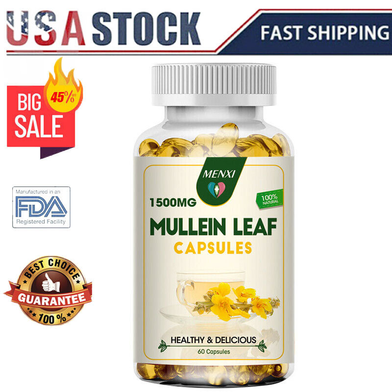 Mullein Leaf Capsules For Lung Cleansing &Detox Herbal Dietary Supplement 1500mg