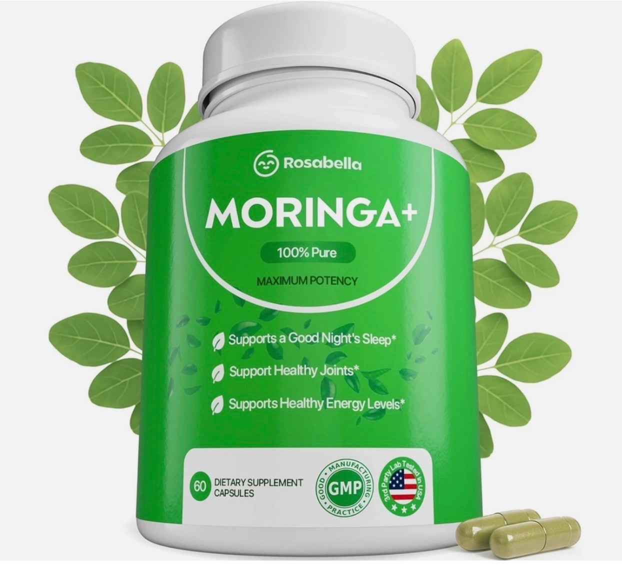 Natural Moringa Capsules – Maximum Potency, Vegan, Energy & Joint Support 180ct