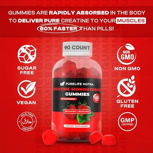 Creatine Monohydrate Gummies 3g 90 Count Sugar Free Vegan