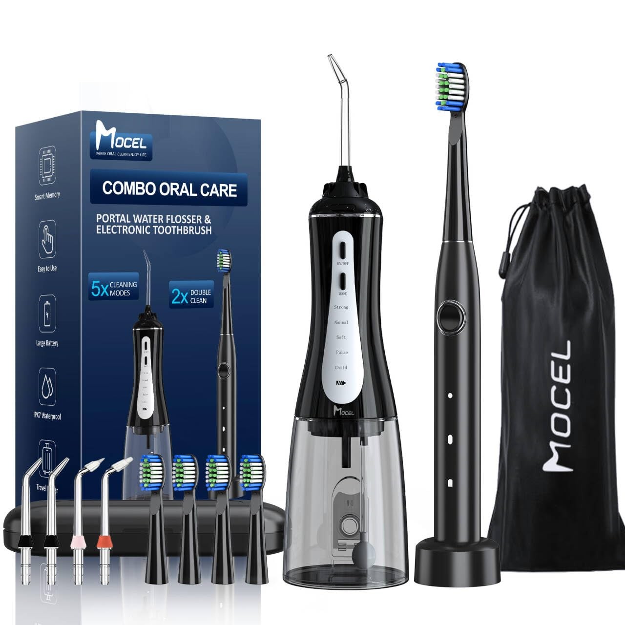 MOCEL Water Dental Flosser and Electric Toothbrush 1 Count (Pack of 1), White