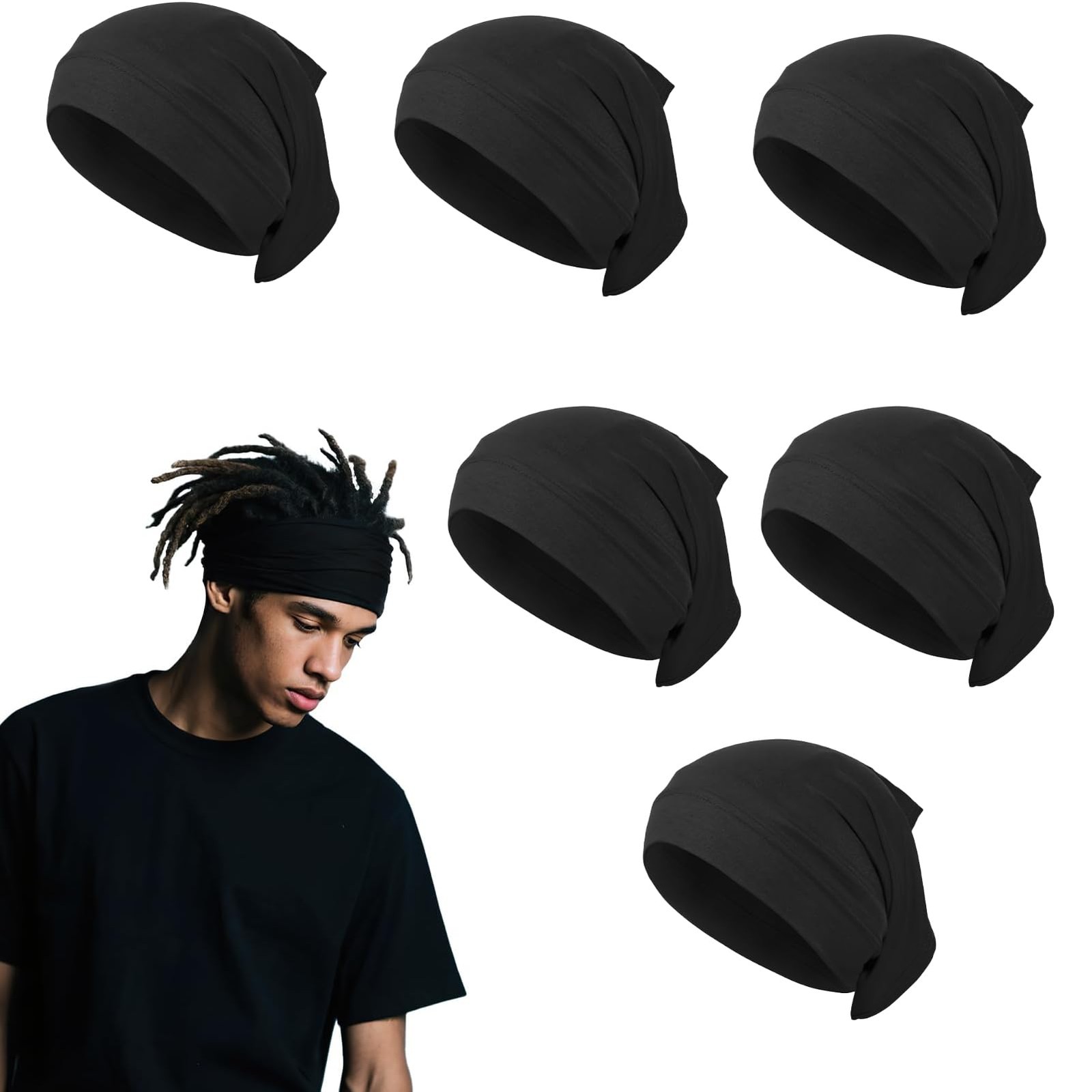 6 PCS Spandex Dreadlock Cap Turban Wide Elastic Loc Head Wraps Accessories