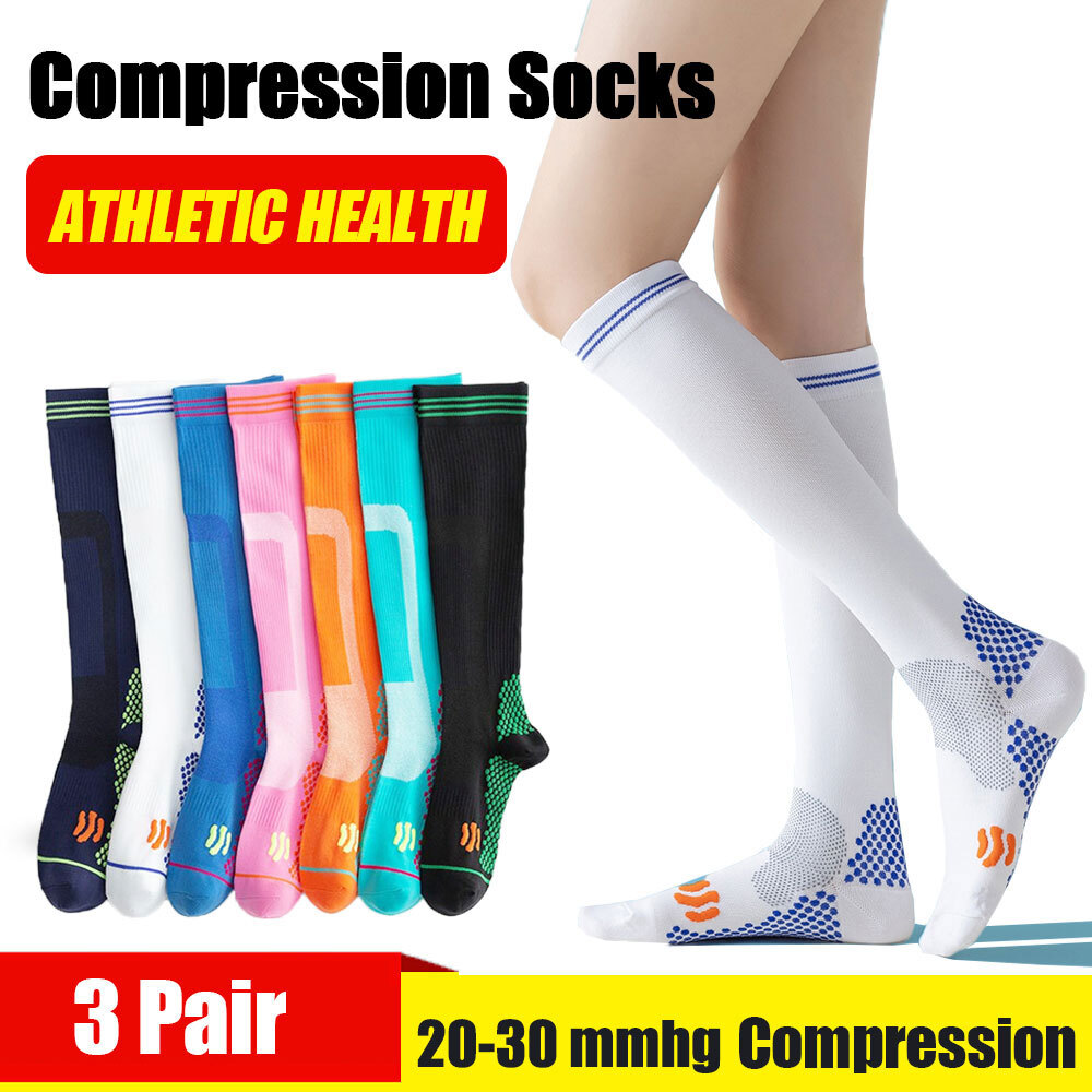 3Pair Athletic Knee High Compression Soccer Football Sport Socks for Youth Adult