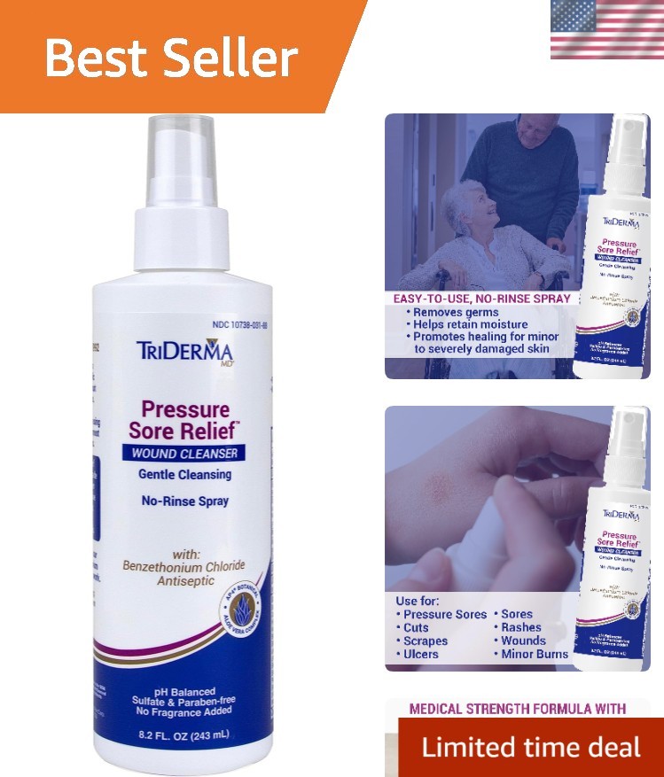 Wound Cleanser Spray Pressure Sores Ulcers Cuts Burns Skin Healing Liquid