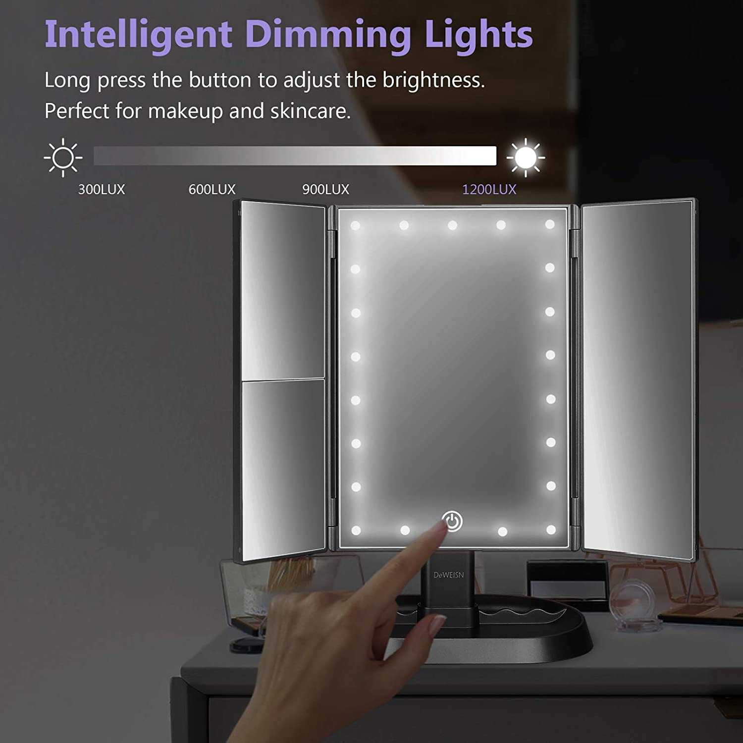 Trifold Lighted Vanity Makeup Mirror with 21 Leds Lights,1X/2X/3X Magnification