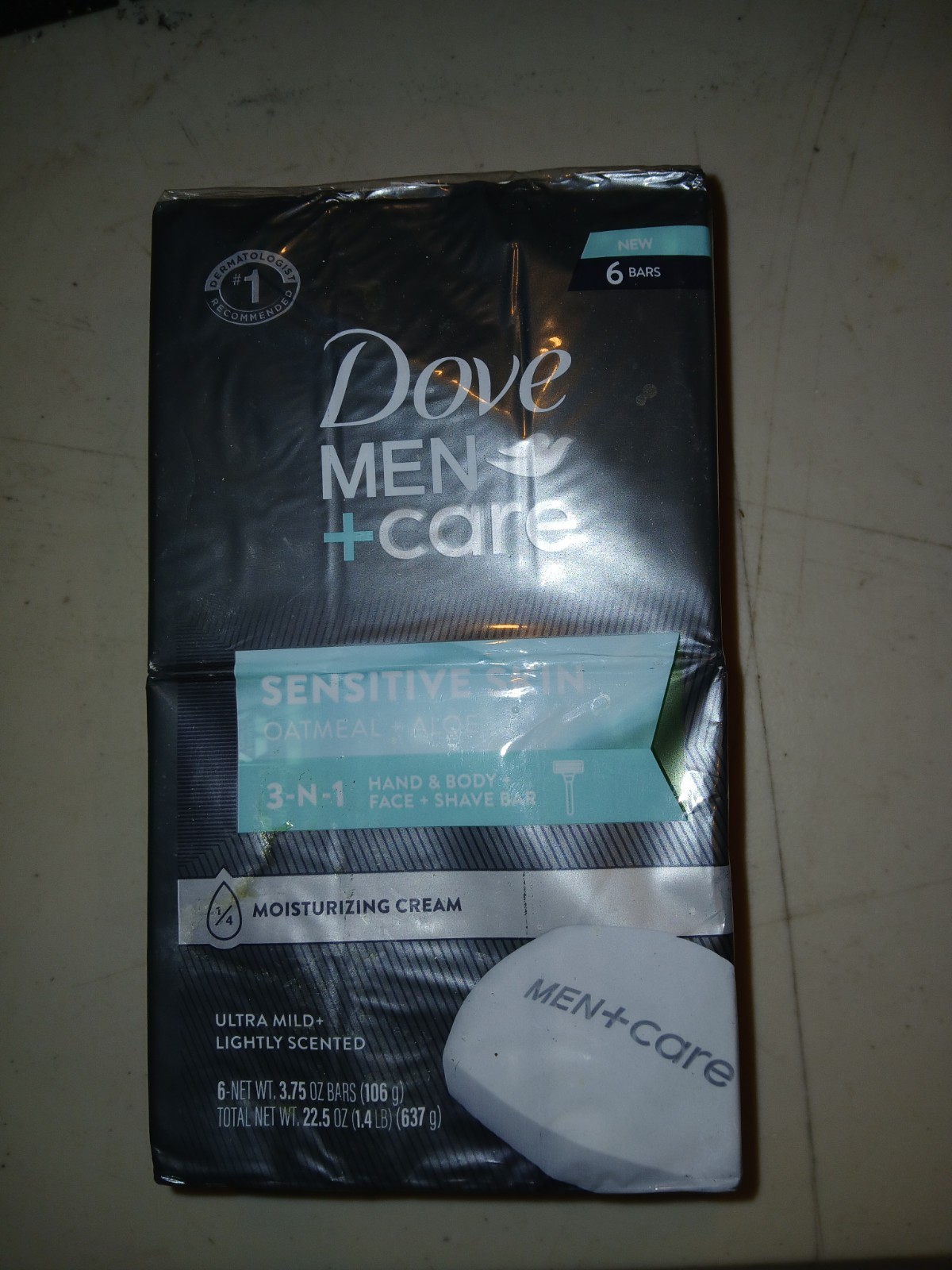 Dove Men+Care Sensitive Skin Oatmeal Aloe 6 Bar Soap 3-n-1 Hand Body Face Shave