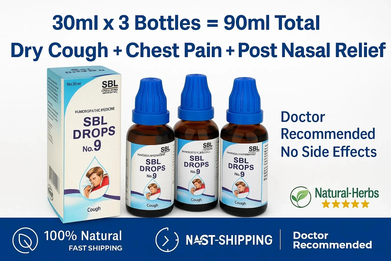 SBL Drops No.9 Dry Rattling Cough, Throat & Chest Pain Relief 30ml x 3 Free Ship
