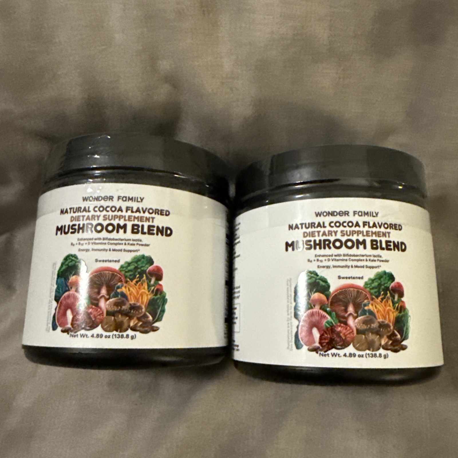 2 Pack Wonder Family Cocoa Mushroom Blend 4.88oz | Energy, Immunity Mood Support