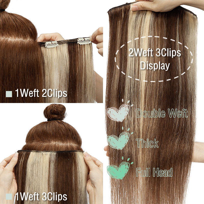 10-24″ Double Weft Clip in 100% Remy Human Hair Extensions Full Head THICK US