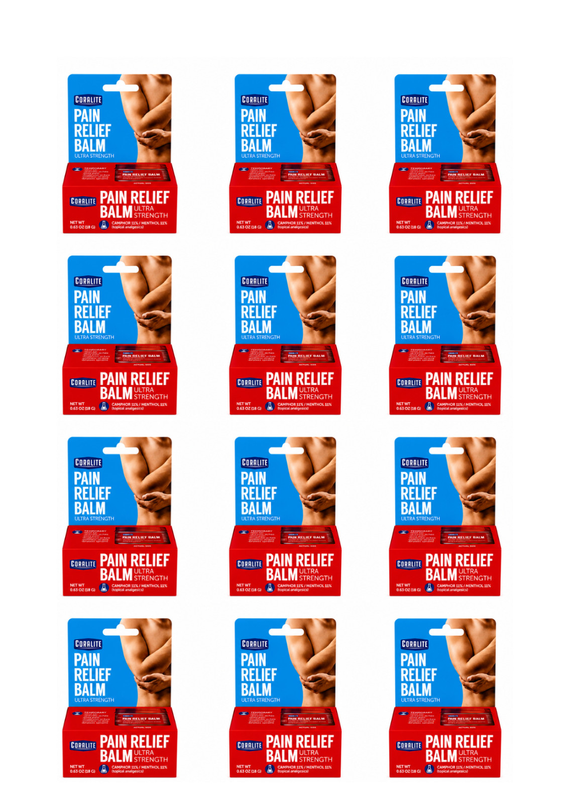 Coralite Pain Relief Balm Ultra Strength 12 Pack 0.63 oz Muscle Joint Relief