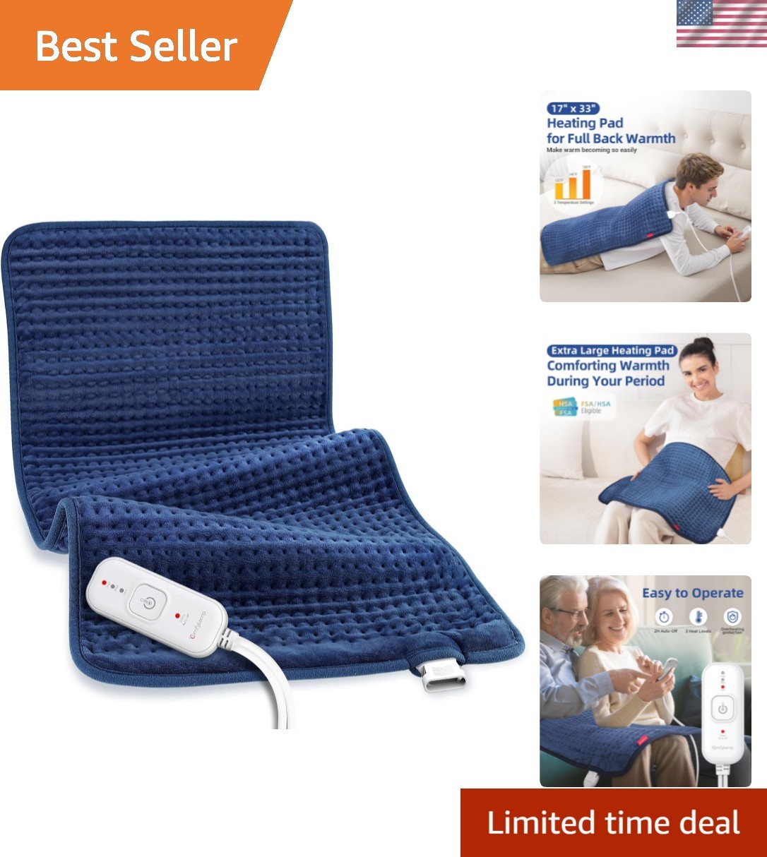 Extra Large Heating Pad for Back & Period, 33”x 17” King Size, FSA Eligible…