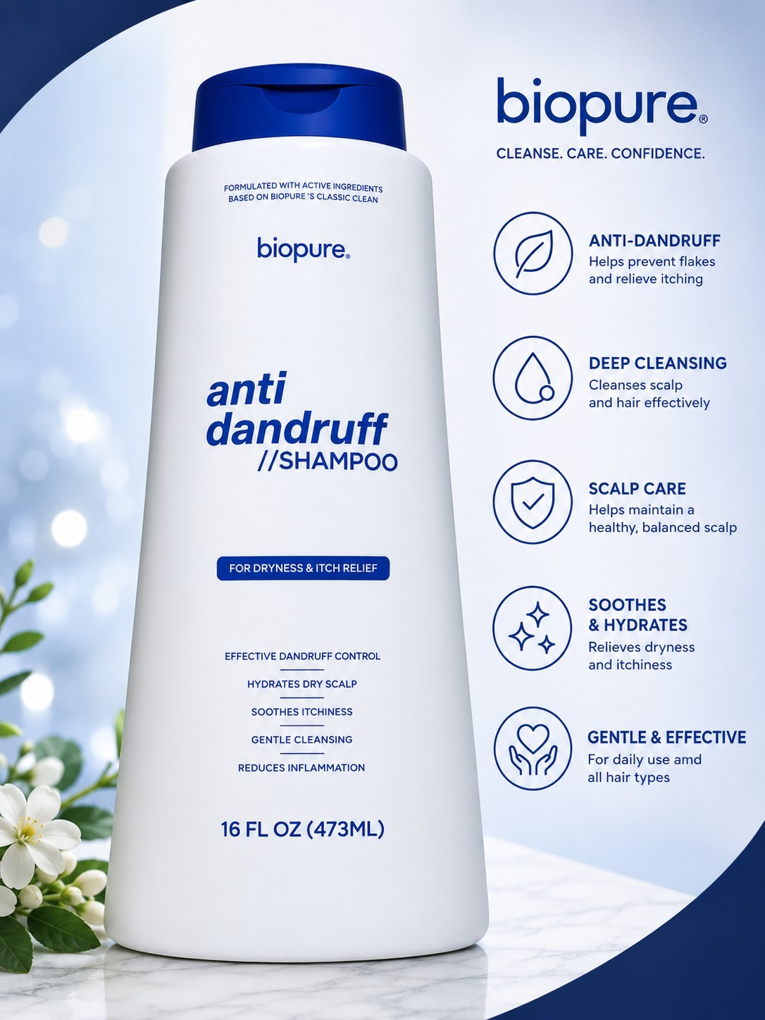 biopure anti dandruff/Shampoo 16oz For Dryness & Itch Relief-Brand New-SHIP24 HR