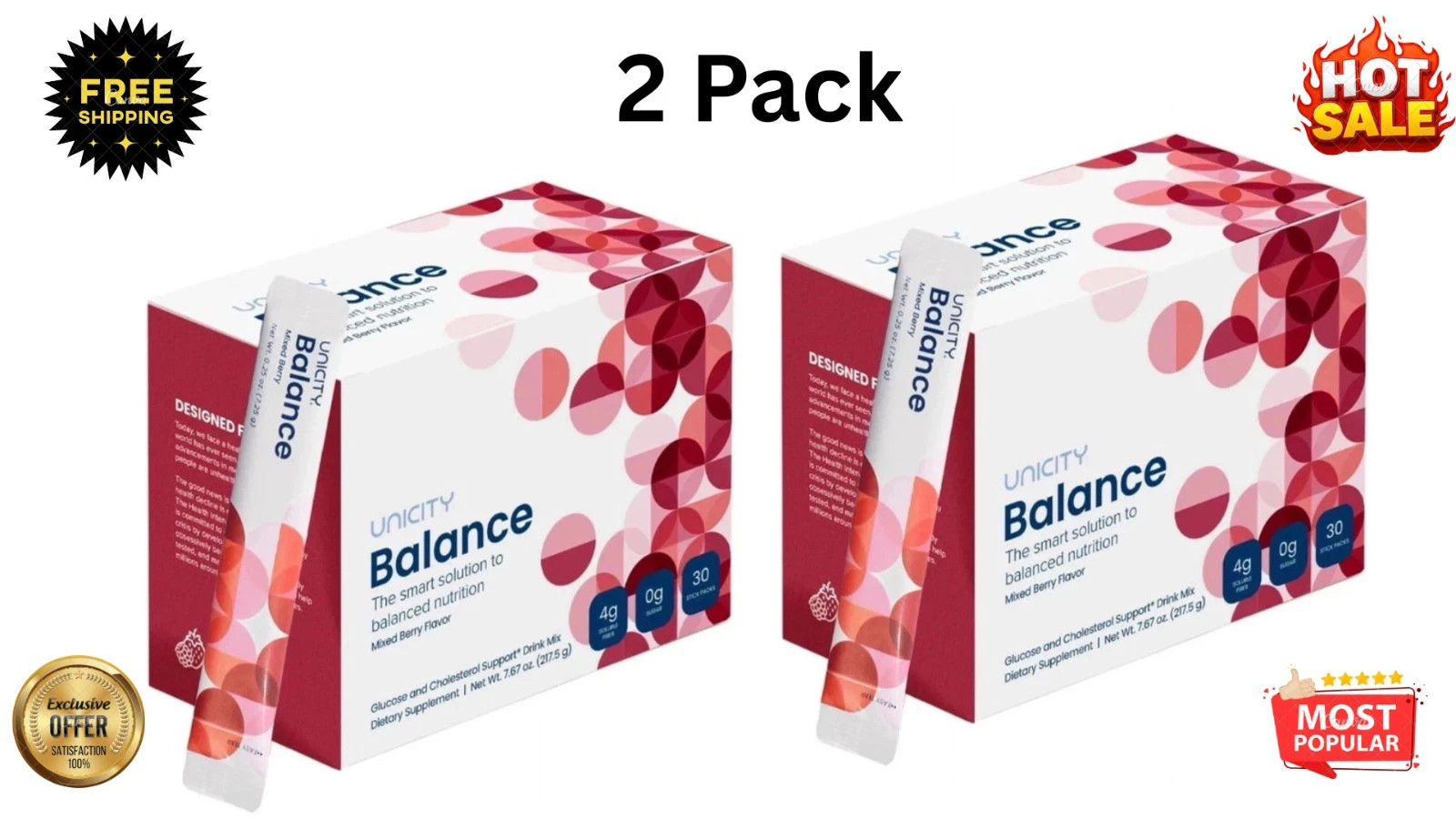 2 – Pack Unicity BALANCE 30 Packets/Stick MIXED BERRY Flavour Free Shipping