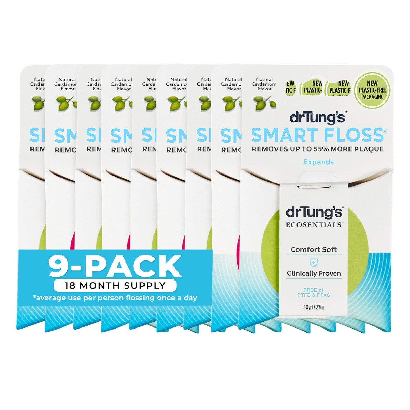 Natural Cardamom Dental Floss – Pack of 9, PTFE & PFAS Free, Gentle on Gums