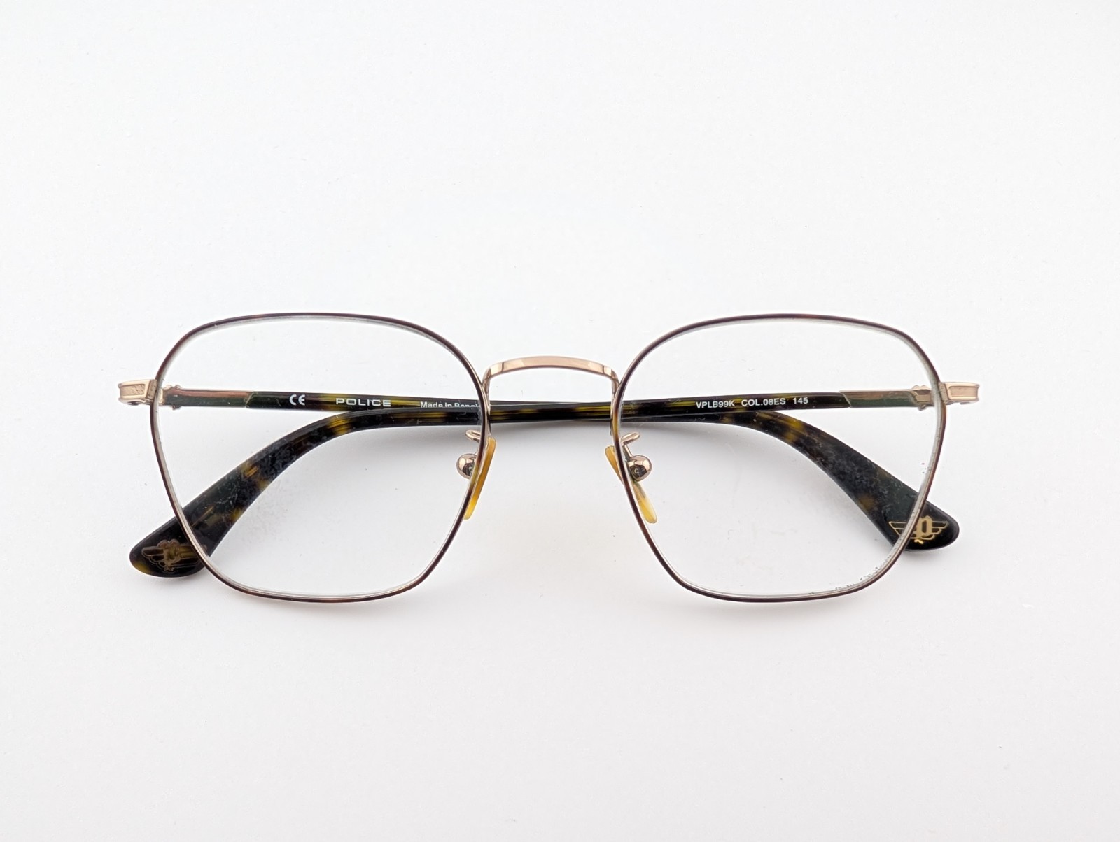 Police Eyeglasses, Frames Only, Bangladesh, VPLB99K 08ES, 52-19-145, Tort/Gold
