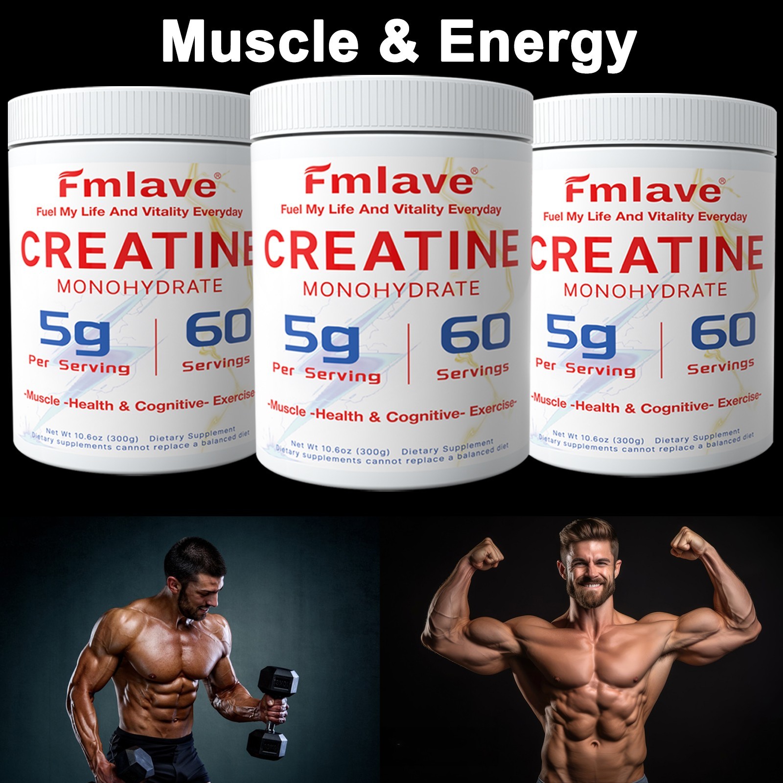 Creatine Monohydrate Micronized Powder 3x 300G – 3x 60 Servings – Unflavored 3pc