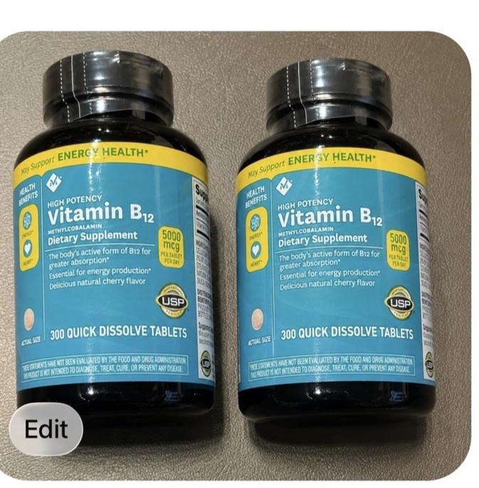 2 Packs Member Mark Vitamin B12 methylcobalamin, Dietary Supplement 300 ct Each