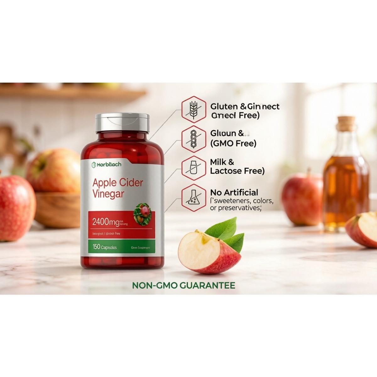 Horbäach Apple Cider Vinegar 2400mg – 150 Caps, Non-GMO & Gluten Free