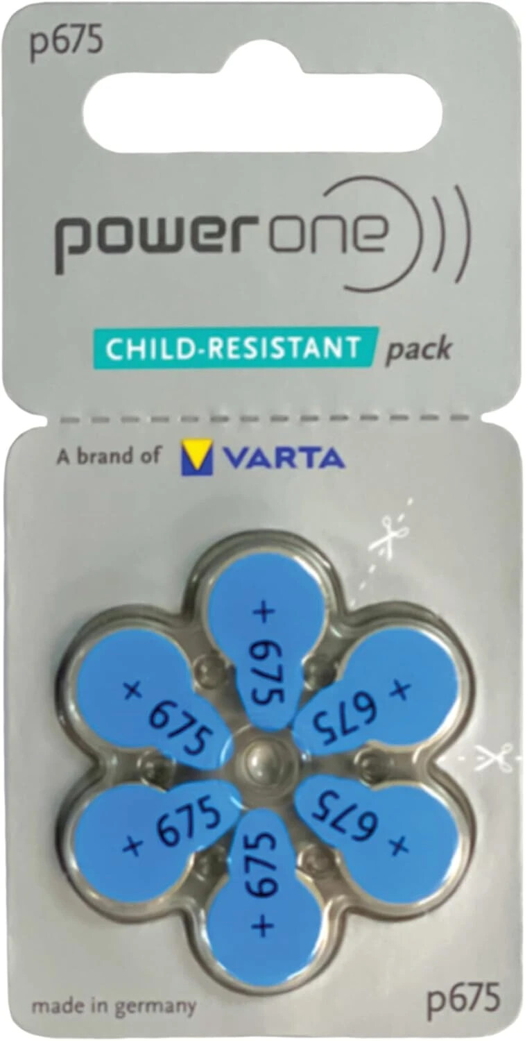 Power One Size 675 Mercury Free Hearing Aid Batteries (60 pack) **NEW DESIGN**