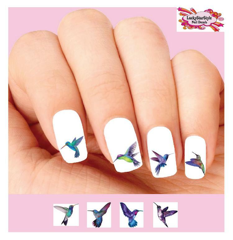 Waterslide Nail Decals Set of 48 – Purple and Blue Hummingbird Assorted