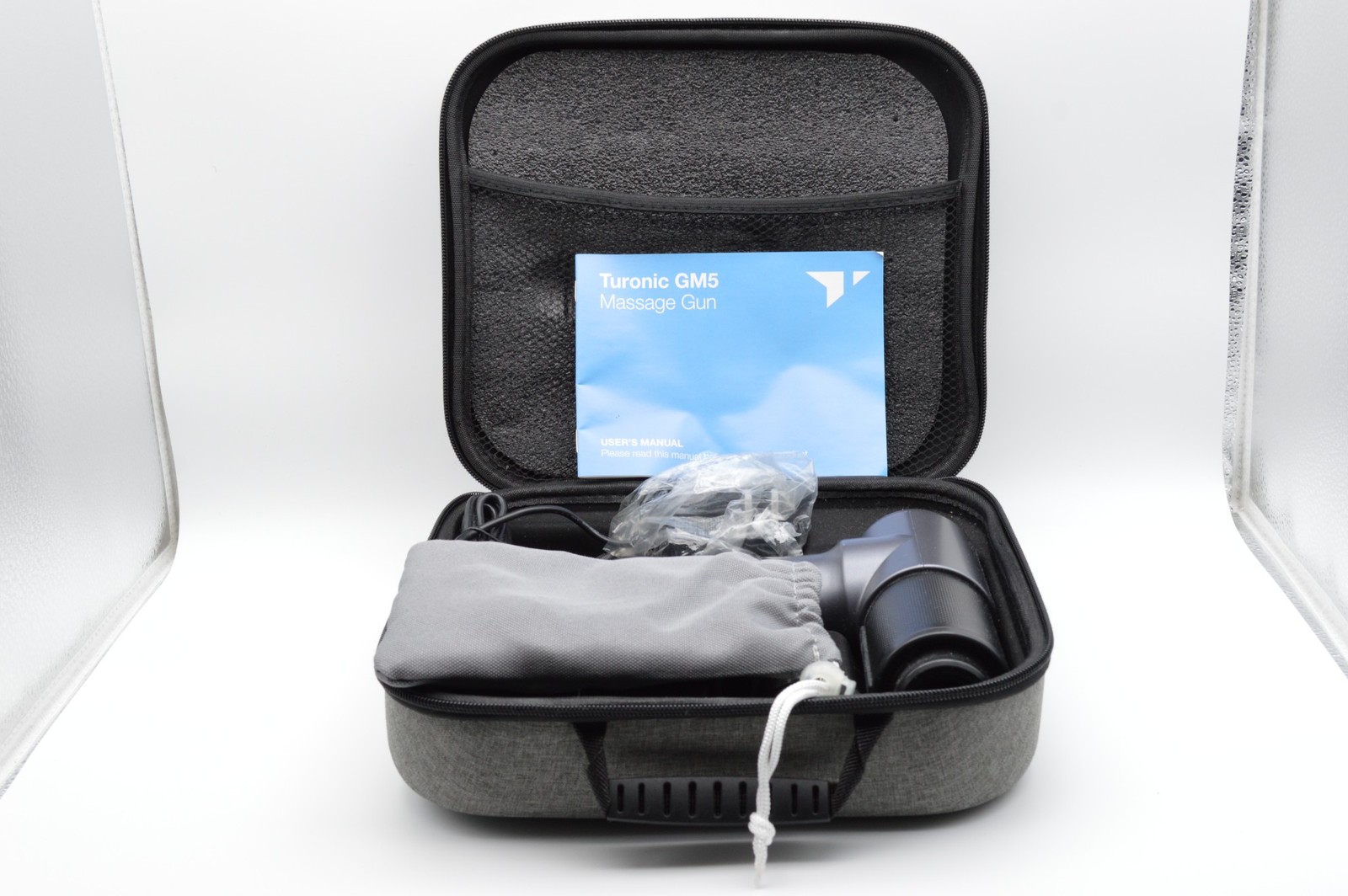 Turonic GM5 Percussion Massage Gun w/ 8 Attachments & Hard Case – Gray 3400mAh