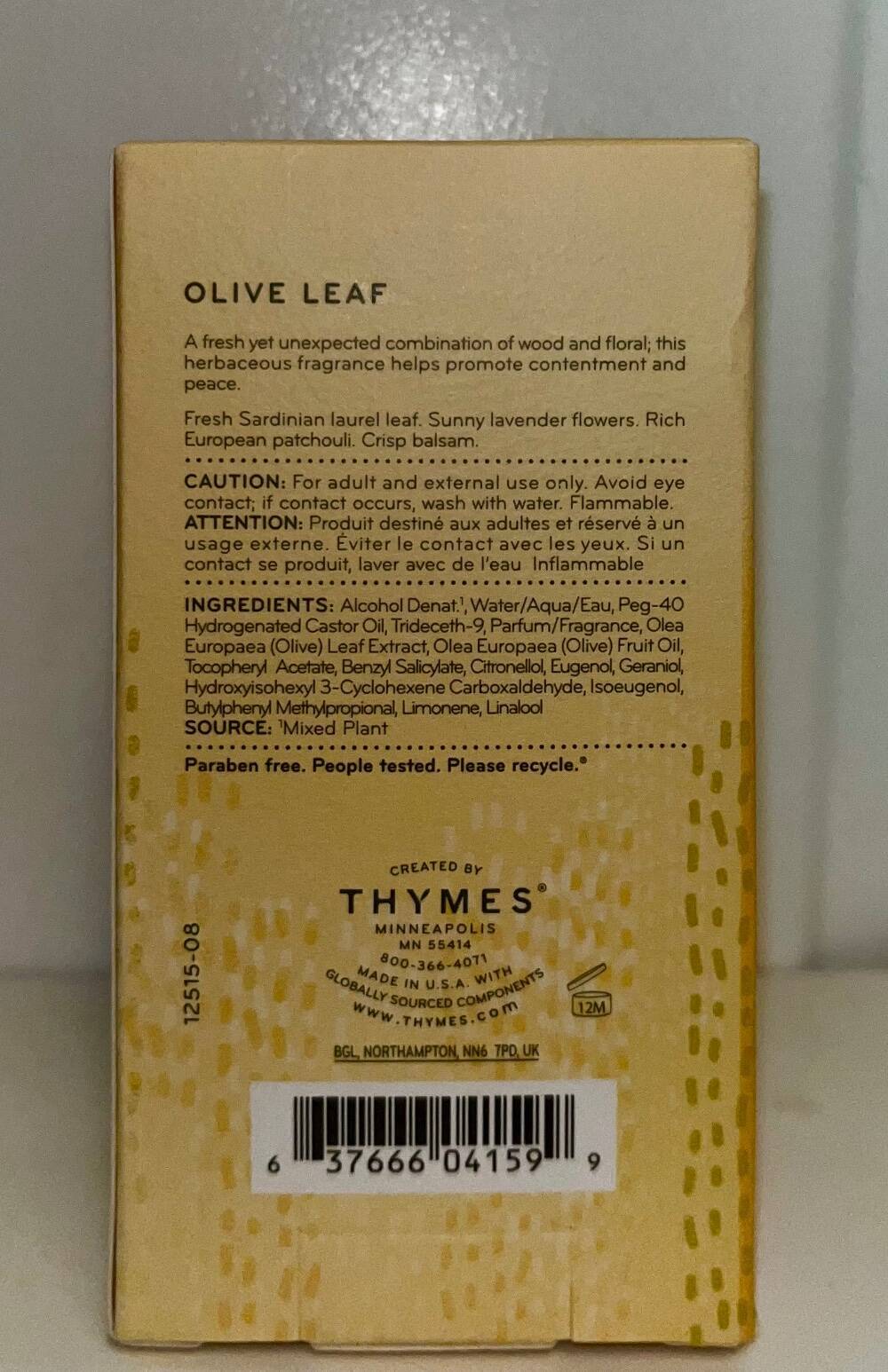 THYMES OLIVE LEAF COLOGNE SPRAY~1.75 OZ~NEW IN BOX