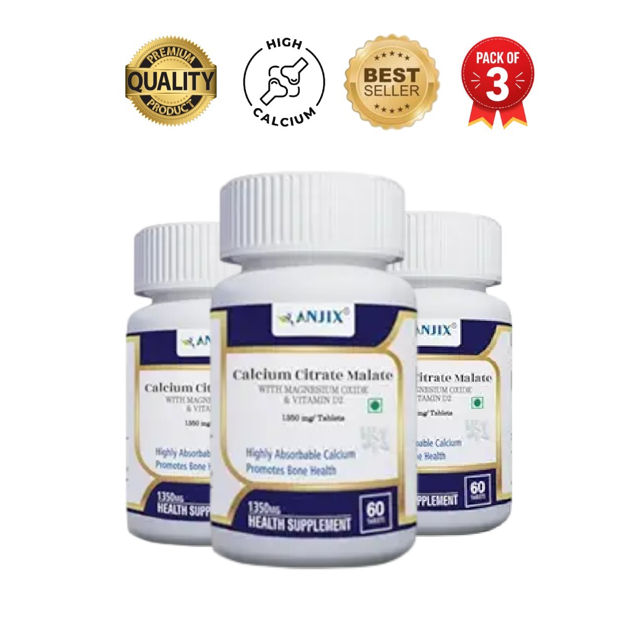 3 Pack AN.JIX Calcium Citrate Malate D2 180 Capsules