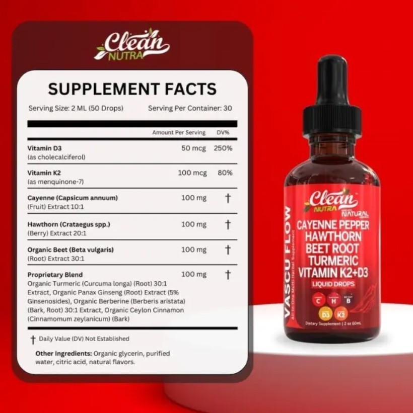 1-3X Cayenne Pepper Hawthorn Beet Root Turmeric Vitamin K2+D3 Liquid Drops 60ML