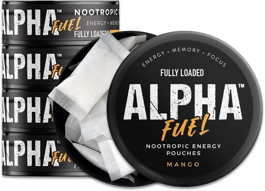 On-the-Go Mango Energy: 5 Cans of Alpha Fuel Nootropic Pouches, 100% Sugar-Free