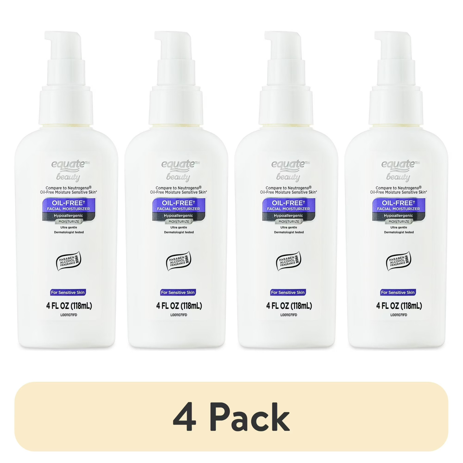 (4 pack)Equate Beauty Oil-Free Facial Moisturizer, 4 fl oz..+