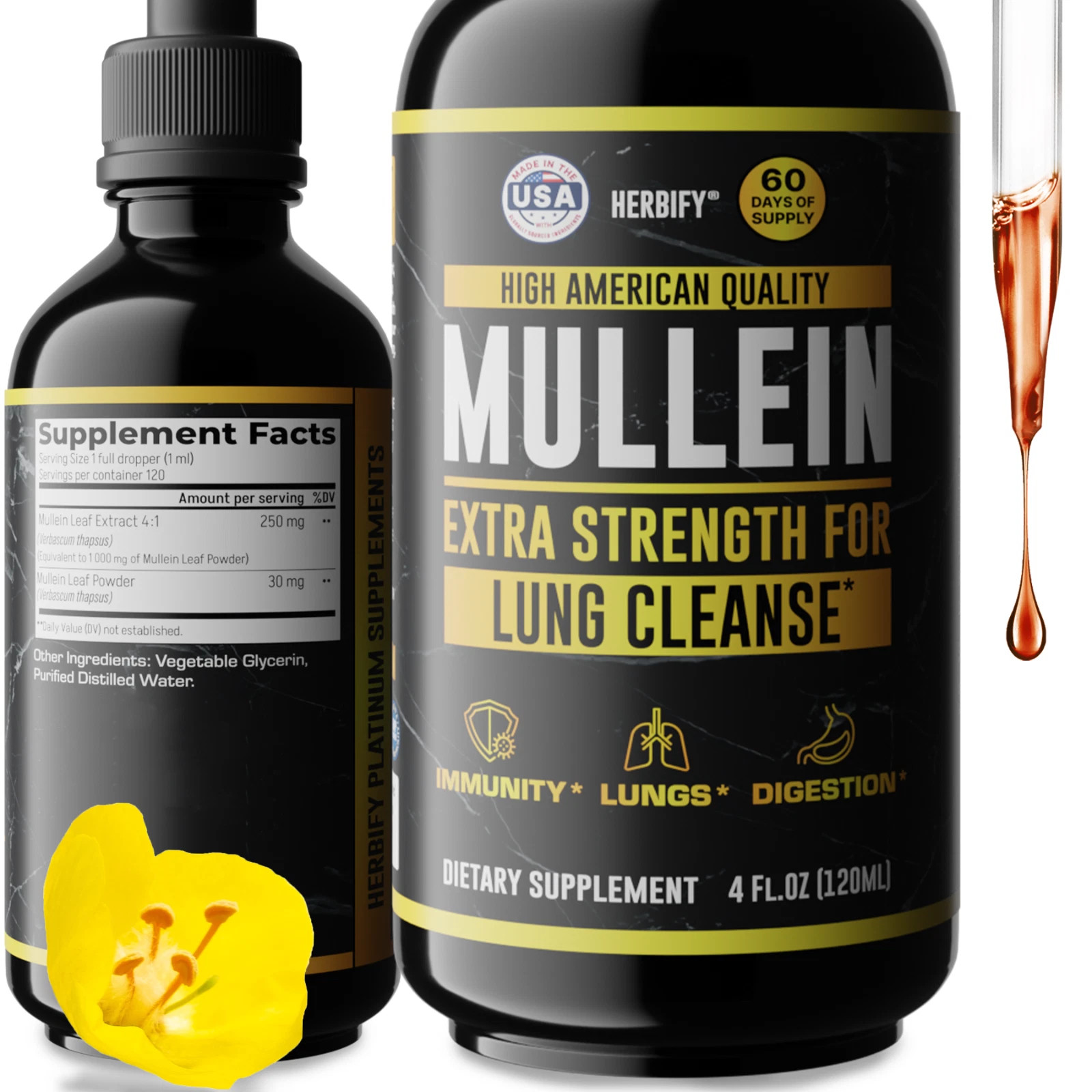 Mullein Drops 4oz Lung Cleanse Detox for Smokers Respiratory Immune Support