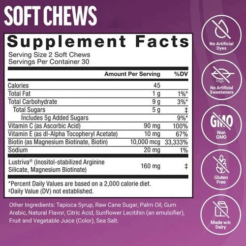 Force Factor Hair Growth Accelerator Soft Chews, Hair Growth Vitamins For Women
