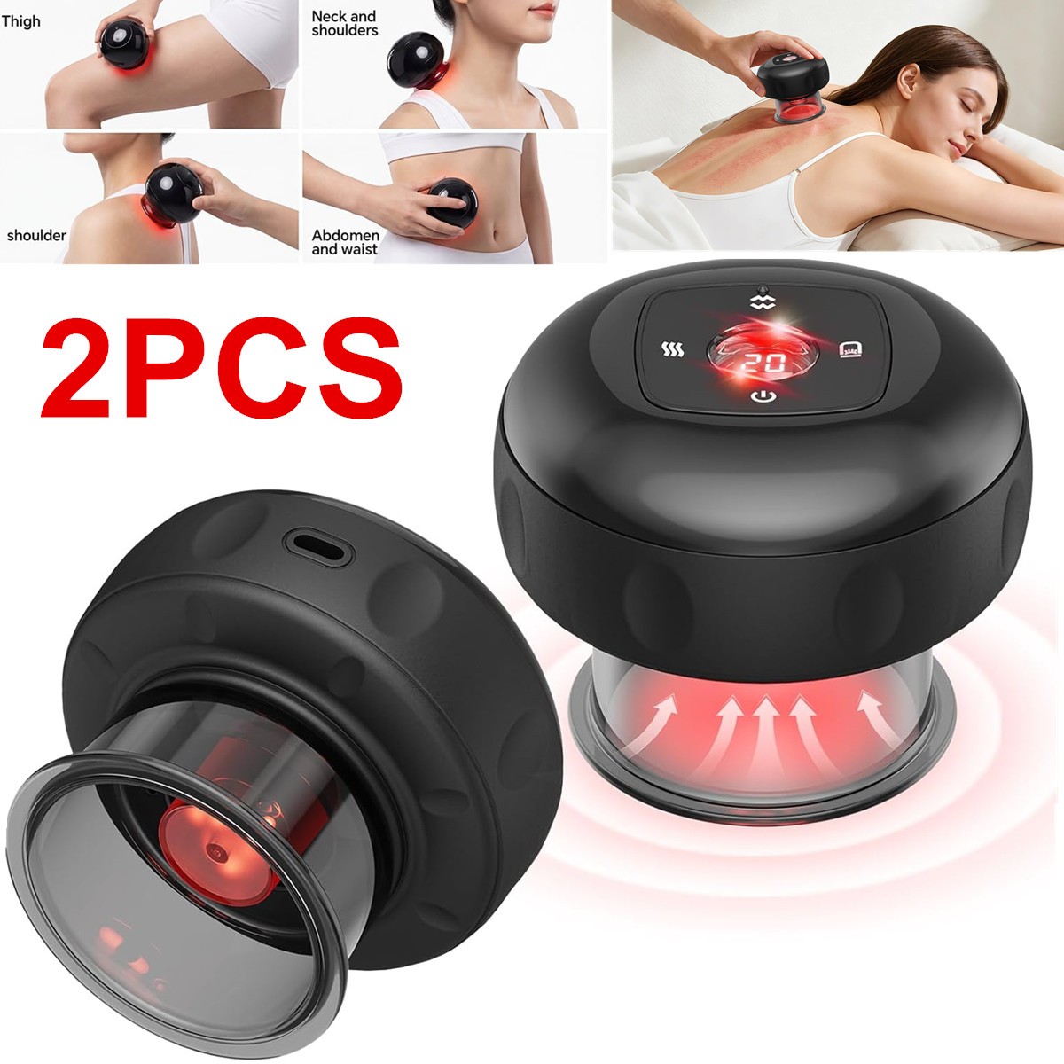 2PC Electric Heating Cupping Therapy Set Gua Sha Anti Cellulite Therapy Massager