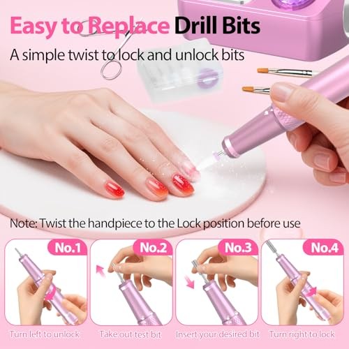 Professional Electric Nail Drill E-File Machine – 45,000 RPM Corded Nail Pink