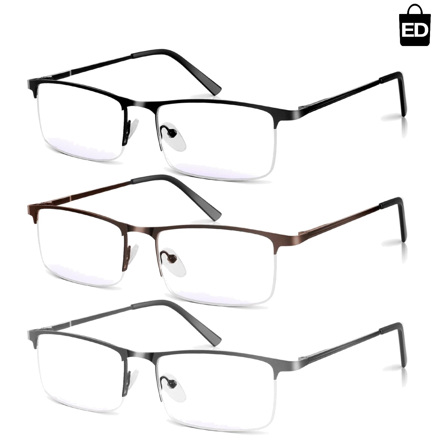 3 Pack Stylish Blue Light Blocking Reading Glasses for Men – 1.25X Magnification