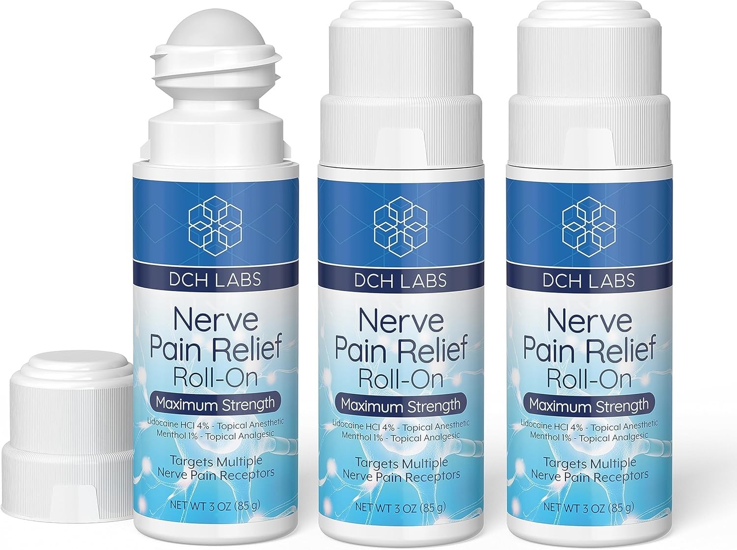 DCH Nerve Pain Relief Roll-On, Maximum Strength Lidocaine & Menthol, with Arn…