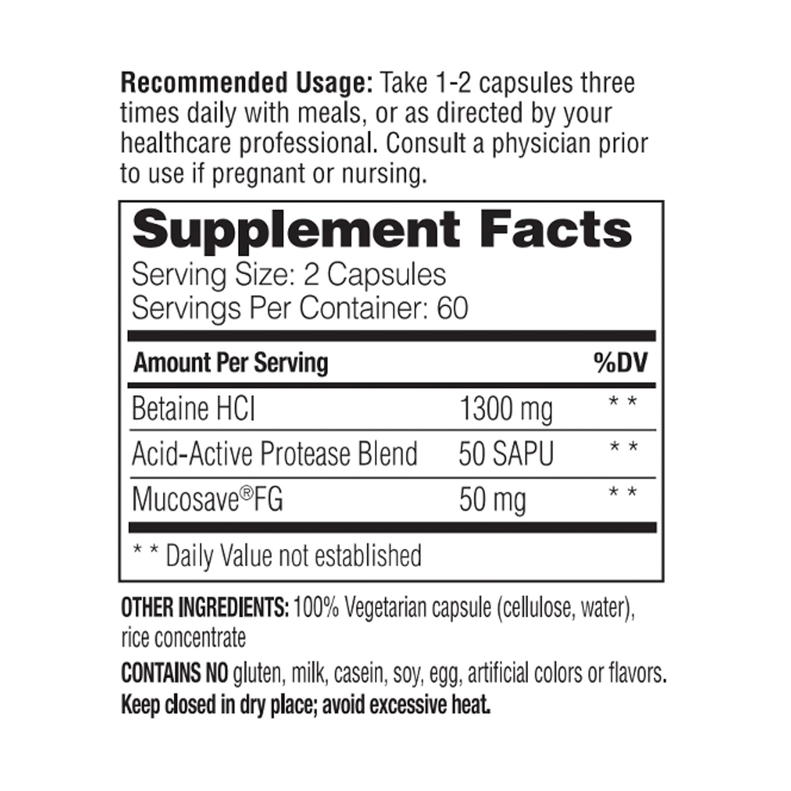 Enzymedica Betaine HCl for Men & Women – 120 Count (Pack of 1), No Color