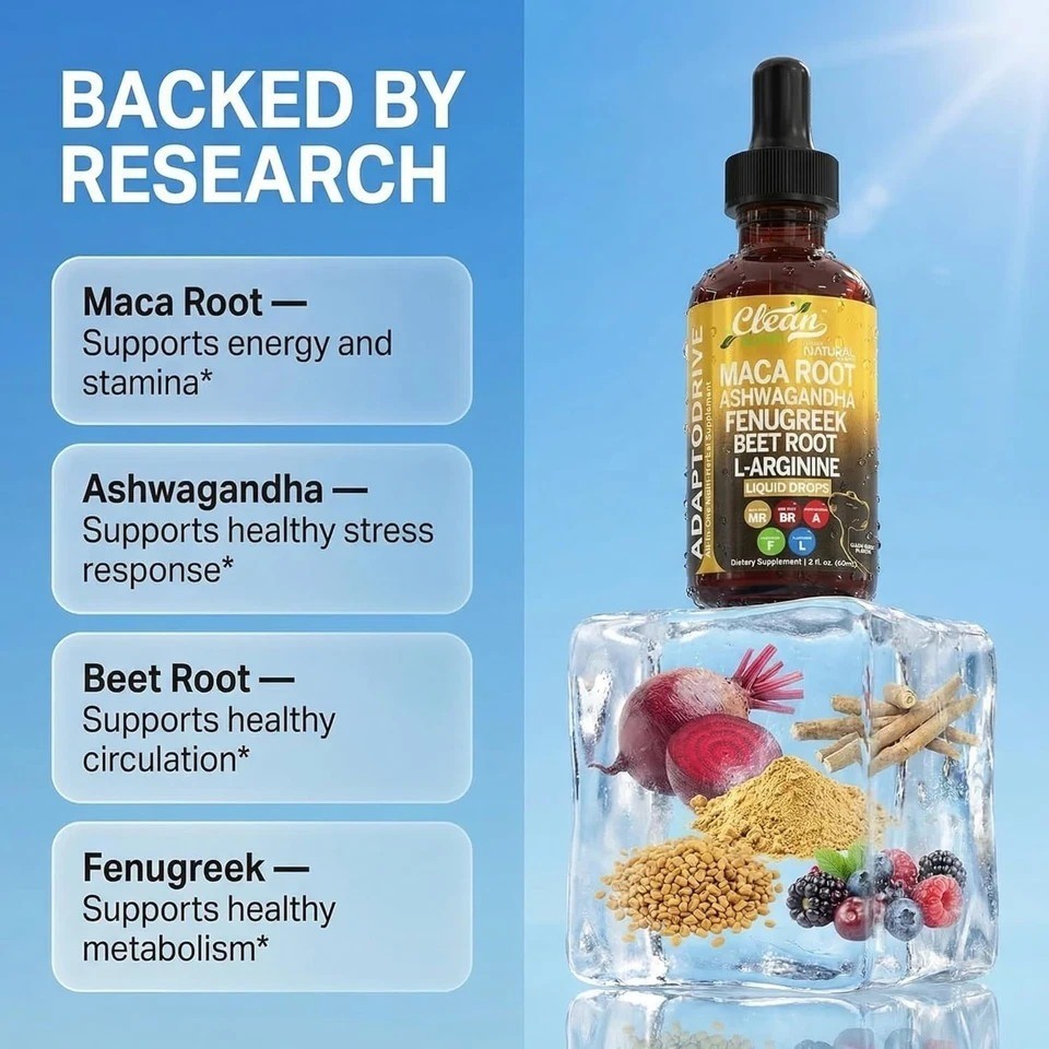Clean Nutra Multi Herbal Liquid Drops Organic Maca Root Adaptogen Blend Daily