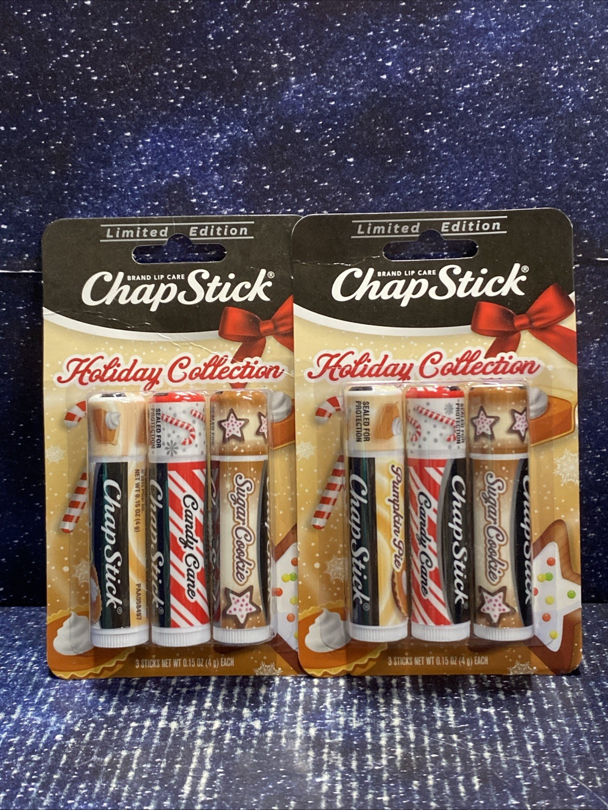 2 X Chapstick Lim.Ed. Holiday Christmas: Sugar Cookie Pumpkin Pie Candy Cane