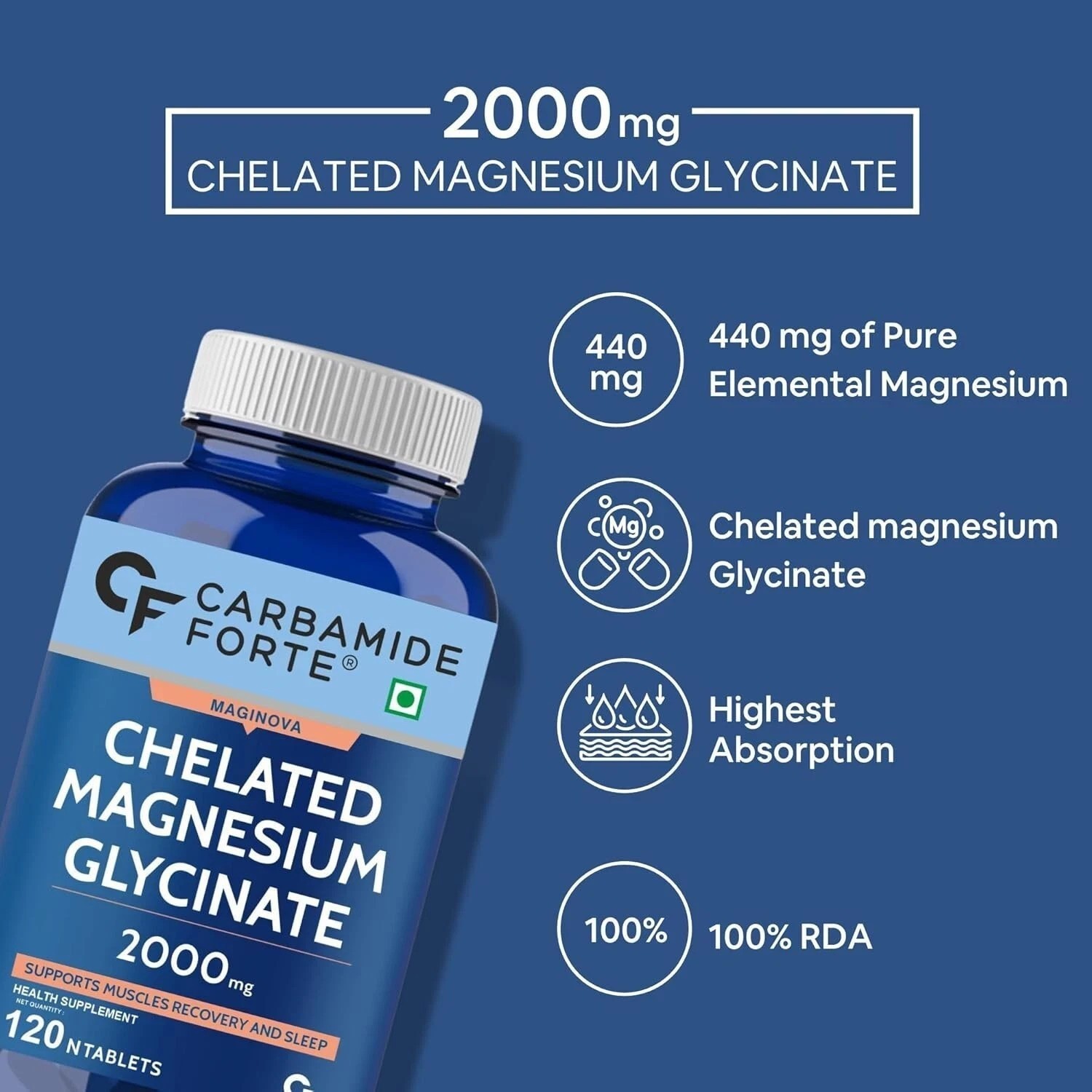 Carbamide Forte Chelated Magnesium Glycinate Supplement 2000mg – 60 Veg Tablets