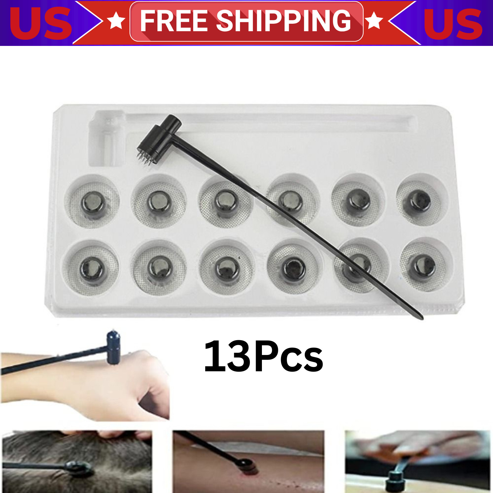 7 Star Needle Plum Blossom Dermal Hammer Set 13pcs Replaceable Heads Kit Therapy