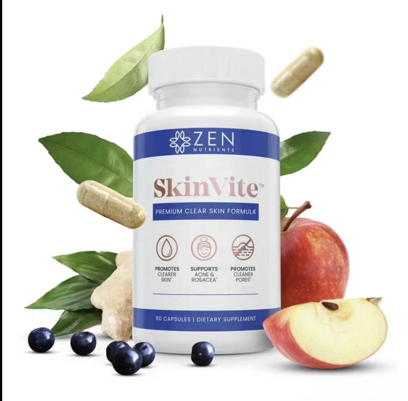Zen Nutrients SkinVite Natural Skin Supplement for Women, Men & Teens- Hormonal