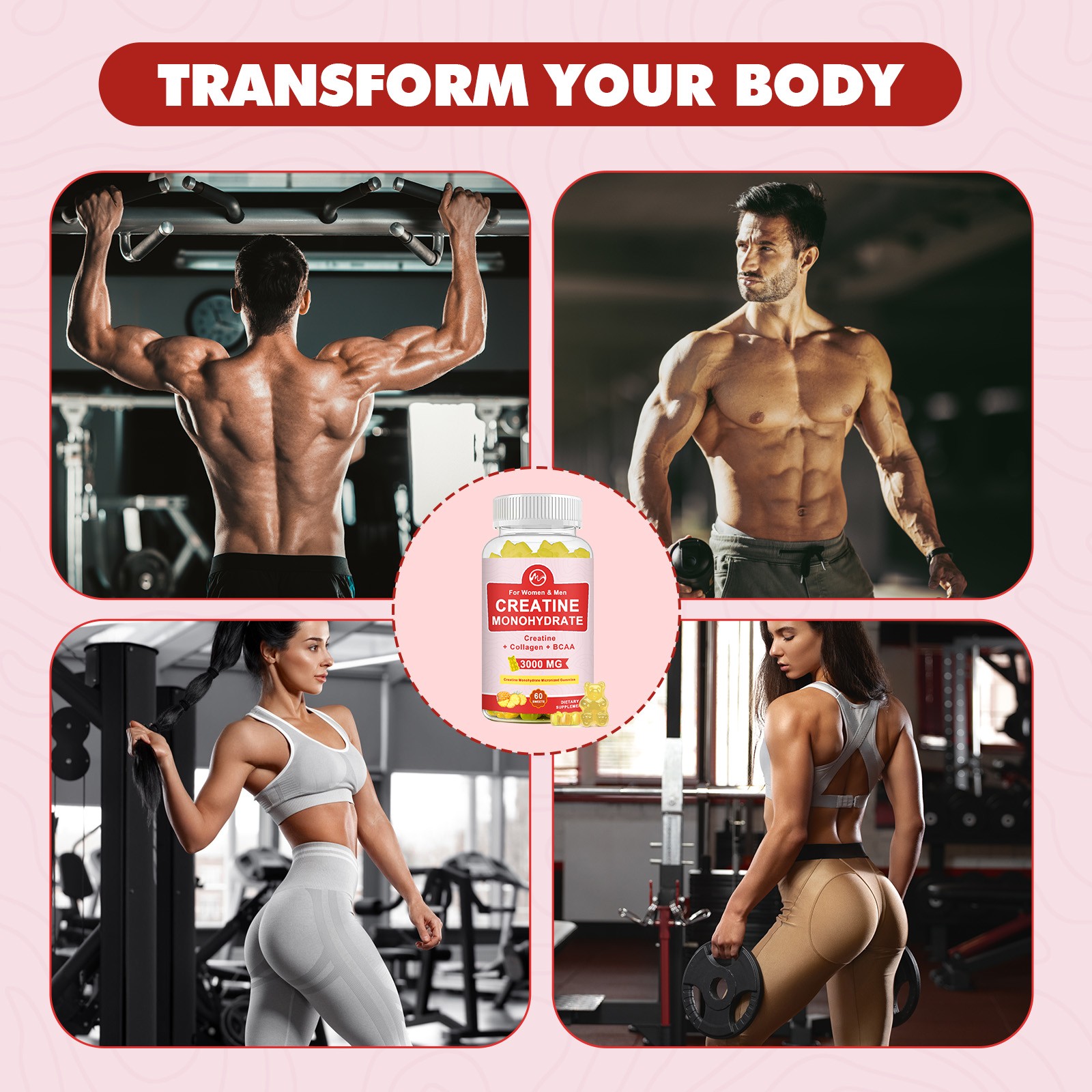 Creatine Monohydrate Gummies Increase Strength Muscle Gain 60ct