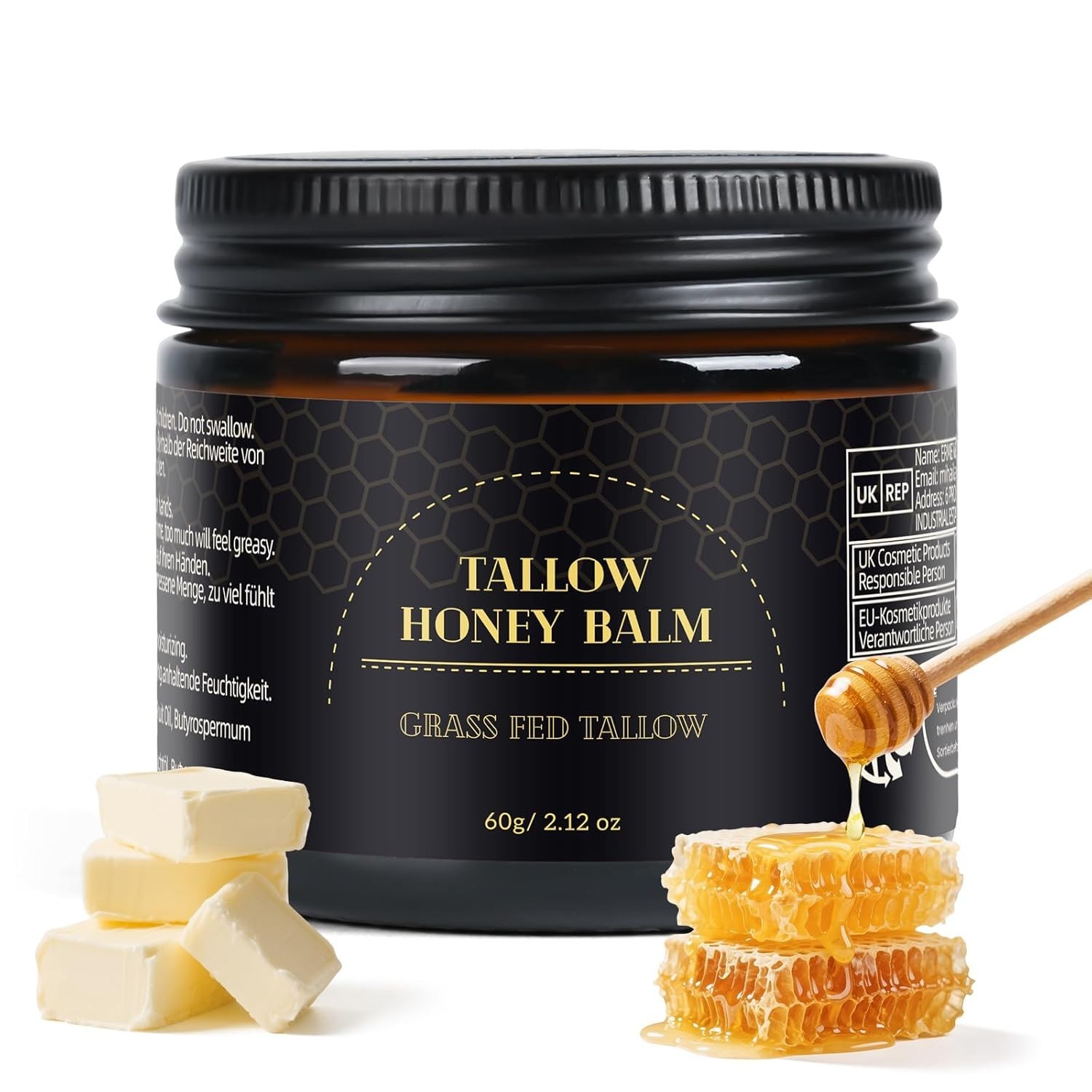 Beef Tallow for Skin, Beef Tallow for Face, Hydrating Tallow Balm with Raw Honey
