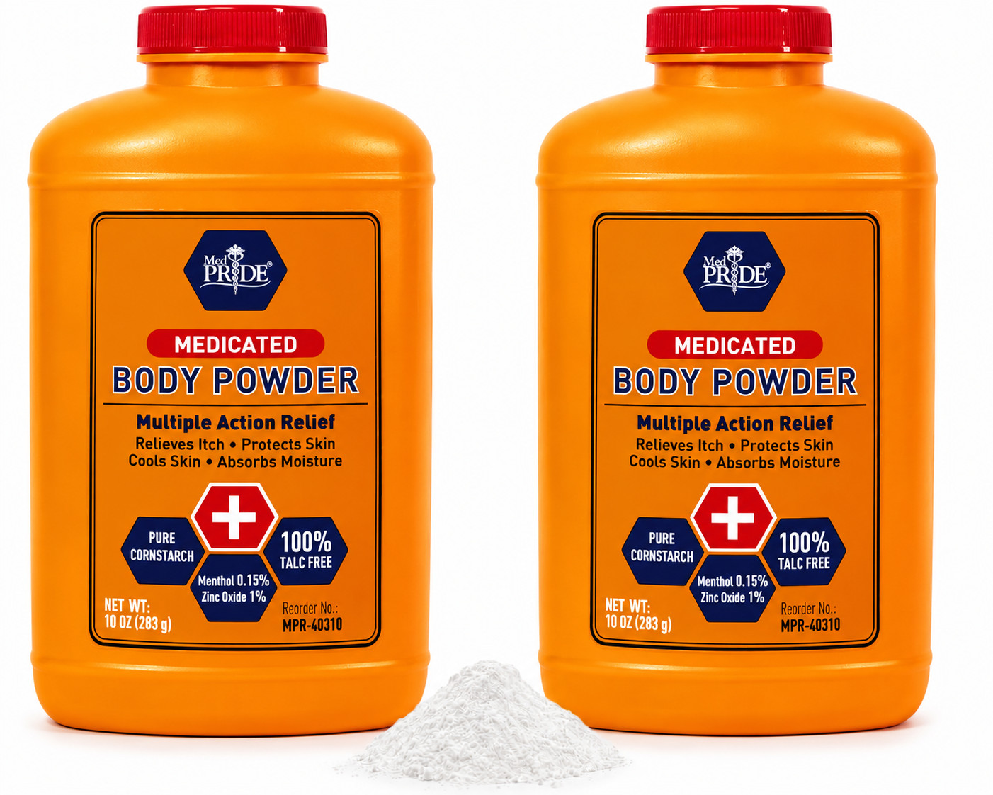 MED PRIDE Medicated Body Powder 10oz Talc Free Anti Itch Moisture Absorbing 2ct