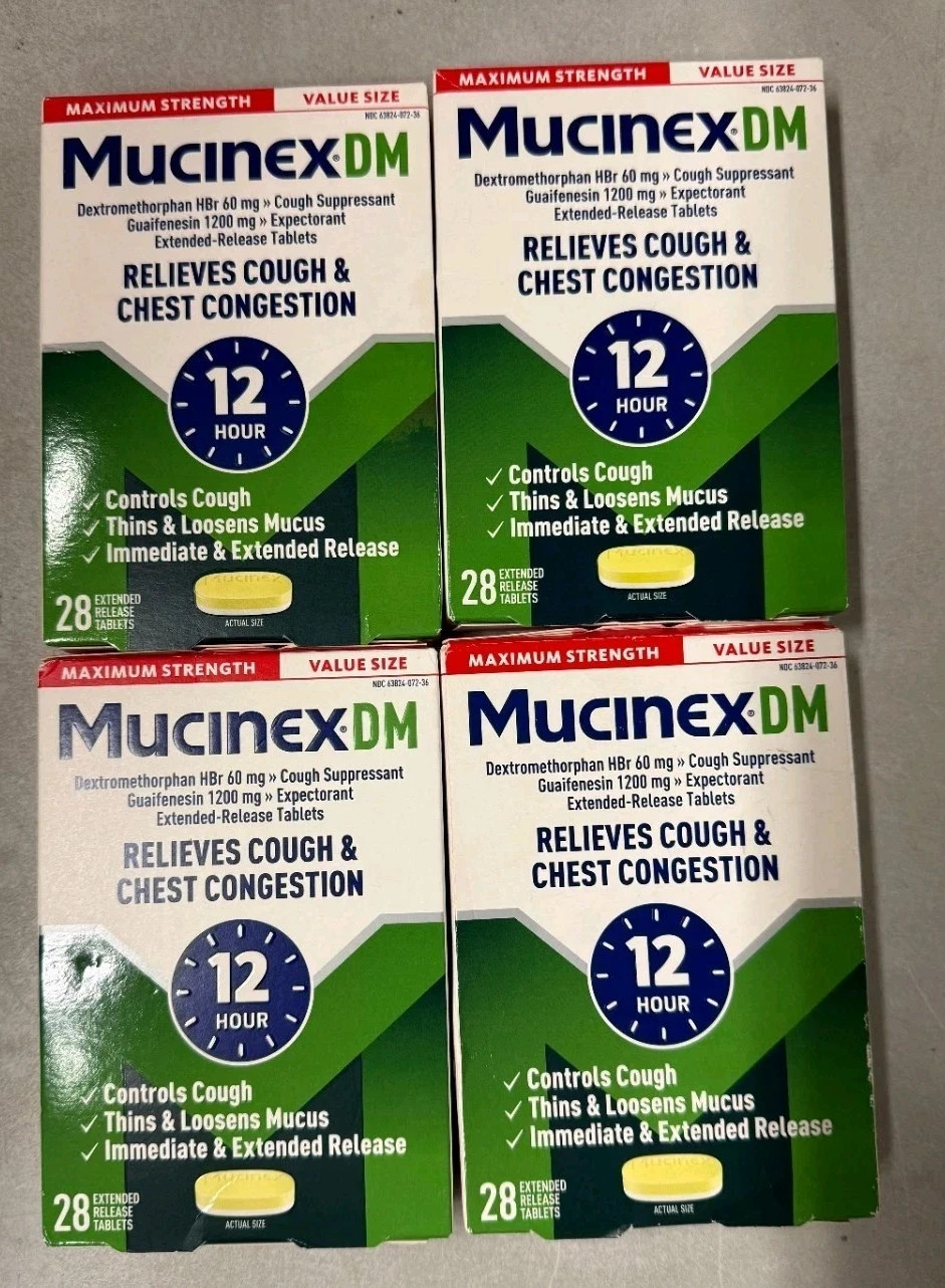 (4) Mucinex DM Maximum Strength Expectorant & Cough 28×4=112 Tablets Exp 09/2028