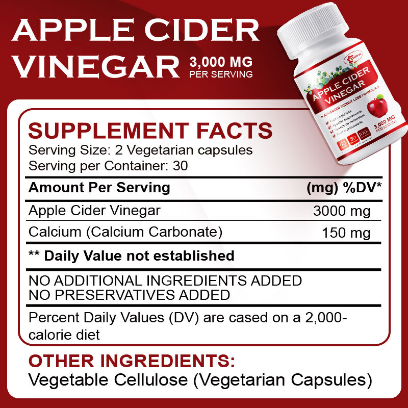 Apple Cider Vinegar Capsules 3000mg with The Mother Weight Loss,Fat Burner Caps