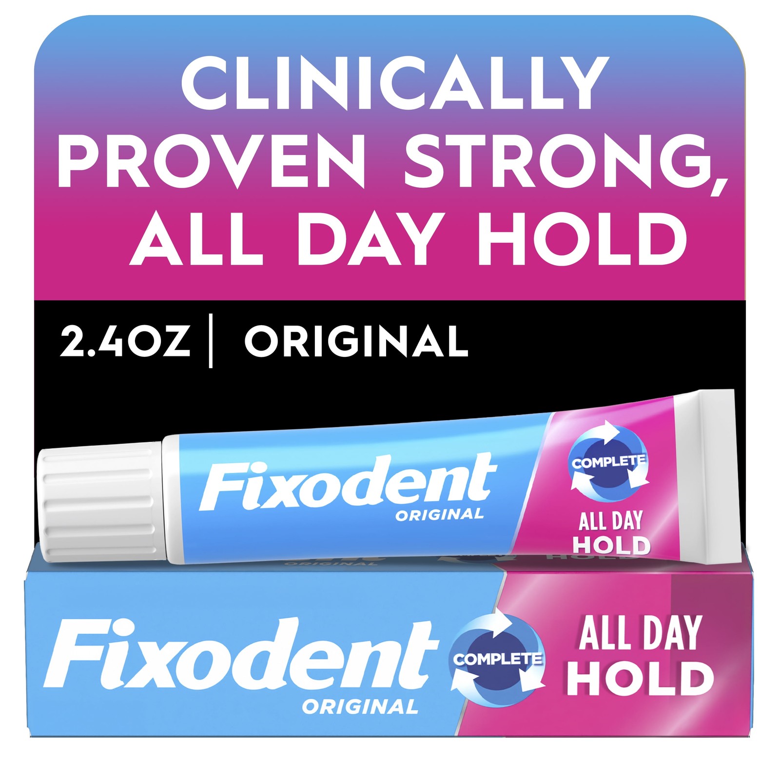 Fixodent Denture Adhesive Cream Original All Day Hold for Fulls Partials, 2.4 oz